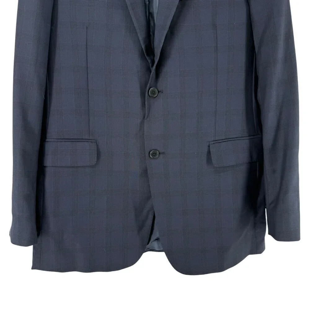 Ermenegildo Zenga Sport Coat Size 40 Slim Fit Navy Blue Plaid Traveller 5362